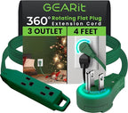 GEARit 360 Rotating Flat Plug Short Extension Cord with 3 Outlets (4ft, Green) 16AWG/13A 3 Prong Wire, Outlet Saver for Home Office Dorm Room Essentials, ETL Certified
