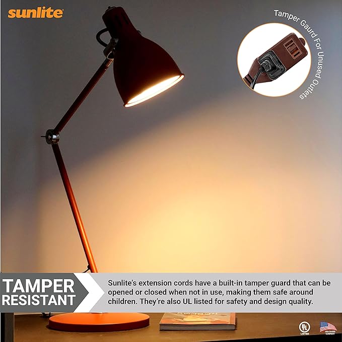 Sunlite 04125-SU 15-Foot Household Extension Cord, Three 2-Prong Polarized Sockets, Tamper Guards, Indoor Use, For Small Appliances, Electronics, Lamps, Fans, Mobile Devices, UL Listed, Brown