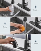 FORIOUS Kitchen Faucets with Pull Down Sprayer, High Arc Single Handle Classic Stainless Steel Sink Faucet 1 or 3 Hole, Suitable for Farmhouse Camper Laundry Rv Bar, Black Brushed