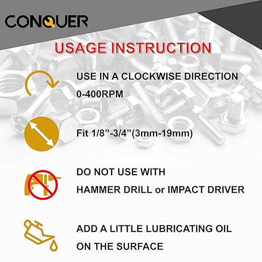 CONQUER HSS Deburring Chamfer Tool for Metal – External Burr Remover Drill Bit 1/8"–3/4", Thread Repair & Countersink Bit for Stainless Steel, Aluminum, Copper