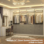 Freestanding 2FT Closet System with 3 Wood Drawers, 24" Closet Organizer System with Hanging Rod & Shelves, Walk-in Closet Systems for Small Closets, Grey (24"L x 15" W x 80" H)