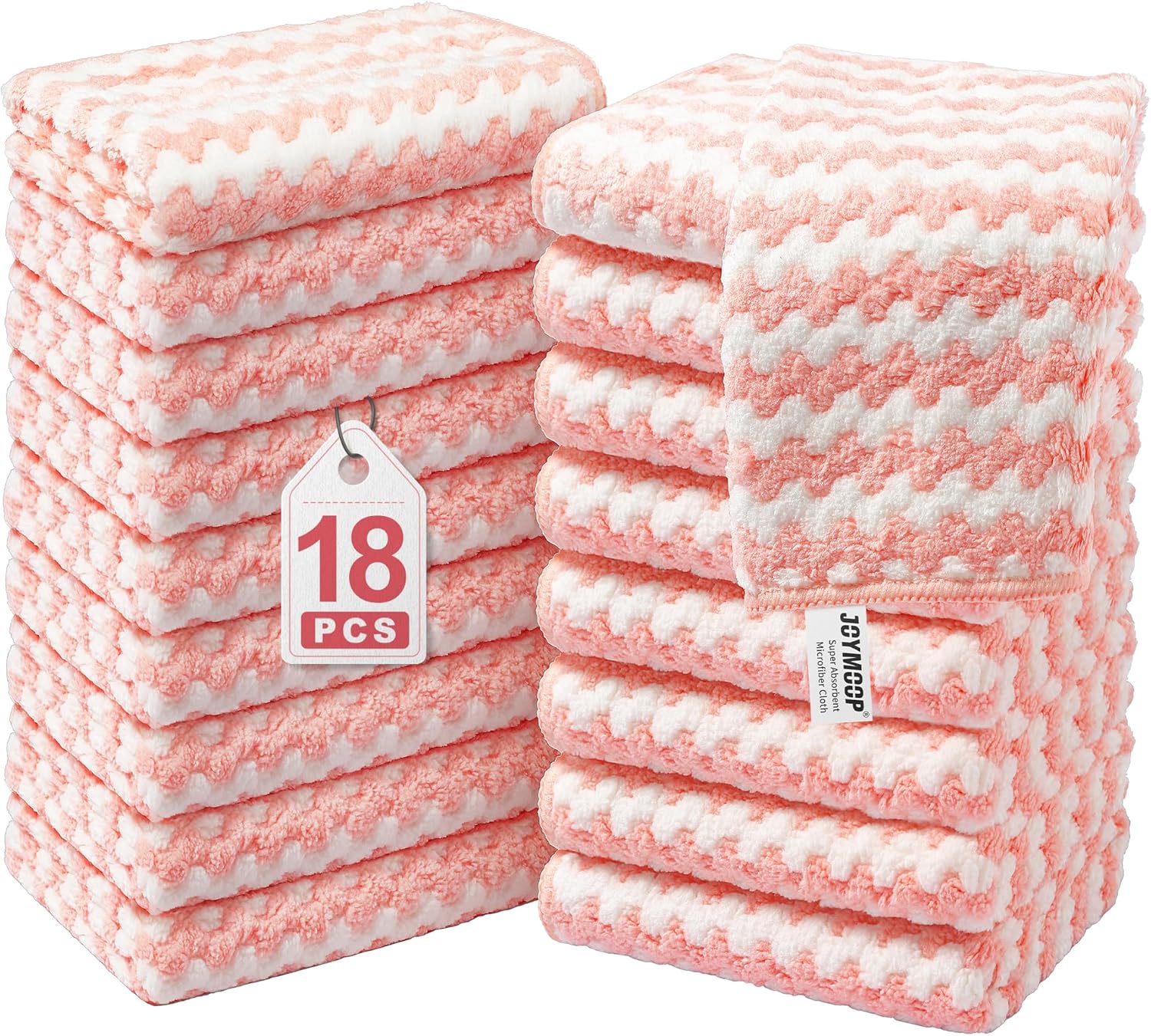 JOYMOOP Microfiber Cleaning Cloths – 18 Pack, 10" x 10", Pink – Reusable, Lint-Free, Super Absorbent Towels for Kitchen, Car, and Household Cleaning