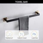 TNOMS 5 Pieces Bathroom Hardware Accessories Set Black and Gold Towel Bar Set,Wall Mounted Stainless Steel,23.6 Inch