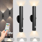 Battery Operated Wall Sconce Set of Two, Rechargeable Wall Lights with Motion Sensor, Remote Control, Dimmable Metal Magnetic Wall Lamp for Decor, Bedroom, Night Light (Black, 2 Pcs)