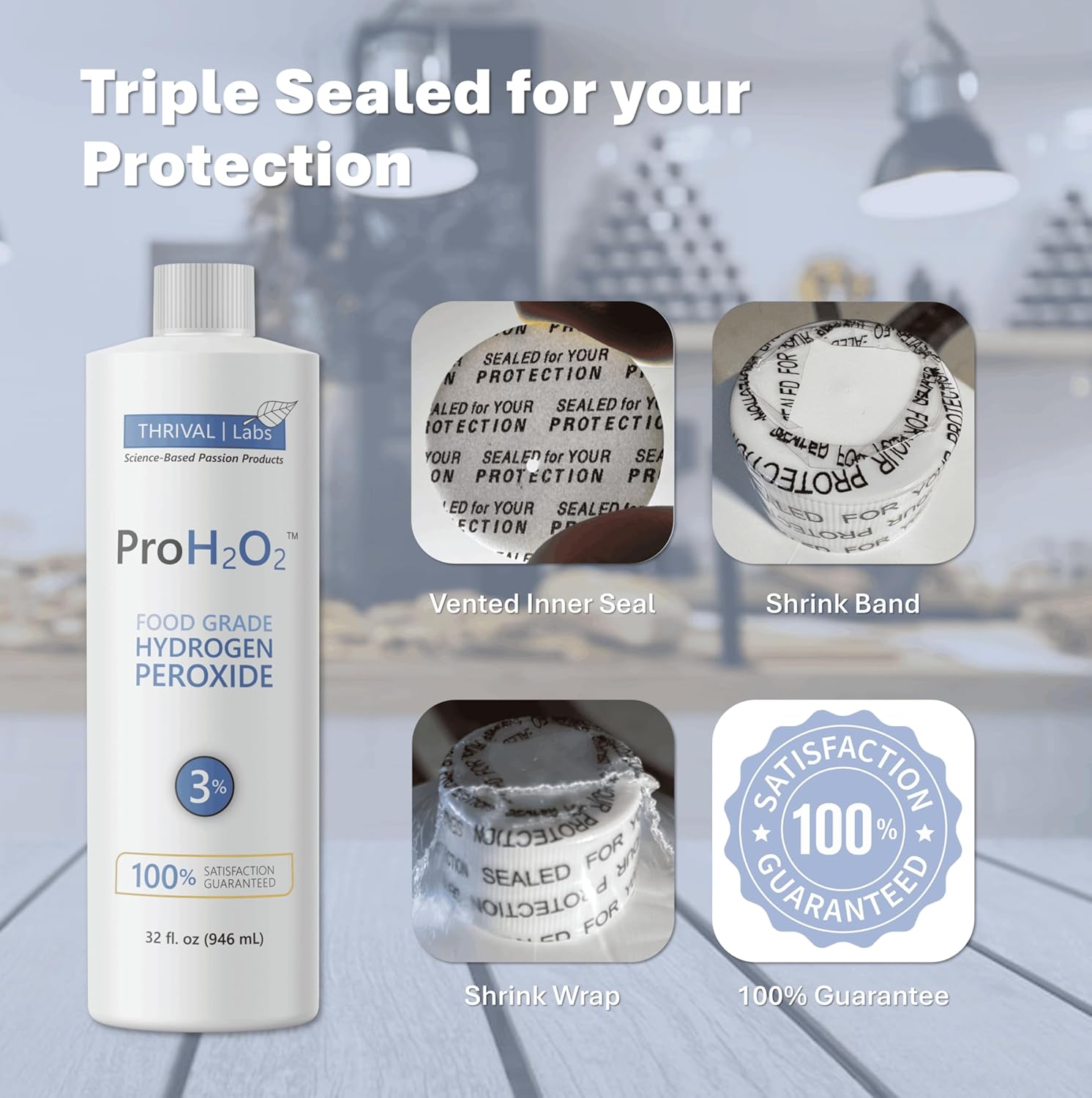 ProH2O2 3% Food Grade Hydrogen Peroxide – Natural Cleaner & Disinfectant – For Household Use – Ideal for Cleaning, Sanitizing & Gargle – 8 fl oz Spray & 32 fl oz Refill (Combo Pack)