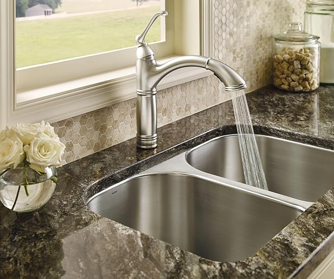 Moen 7295SRS Brantford One-Handle Pullout Kitchen Faucet Featuring Power Clean and Reflex, Spot Resist Stainless