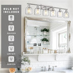 zeyu 6-Light Bathroom Wall Light Fixture, 42 Inch Modern Nickel Vanity Lighting Fixtures for Bedroom, Brushed Nickel Finish with Clear Hammered Glass, ZJF63B-6W BN