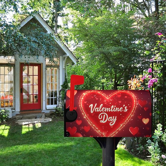 Valentine's Day Mailbox Covers Magnetic Large Size 25.5x21 Inch Red Heart Mailbox Cover Oversized Love Post Letter Box Wraps for Outdoor Garden Decorations