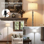 62" Floor Lamps for Living Room,3 Color Temperature Retro Standing Lamp, Vintage Farmhouse Floor Lamp with Rotary Switch, Rustic Resin Tall Lamps for Living Room, Bedroom, Office, Corner(Light Gray)