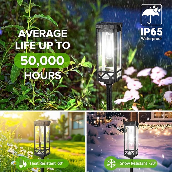 KOOPER Taller Solar Pathway Lights Outdoor, 6 Pack Upgraded Brighter Solar Garden Lights Solar Powered, Up to 15 Hours Outdoor Solar Lights for Yard Landscape Path Walkway Driveway （Cool White）