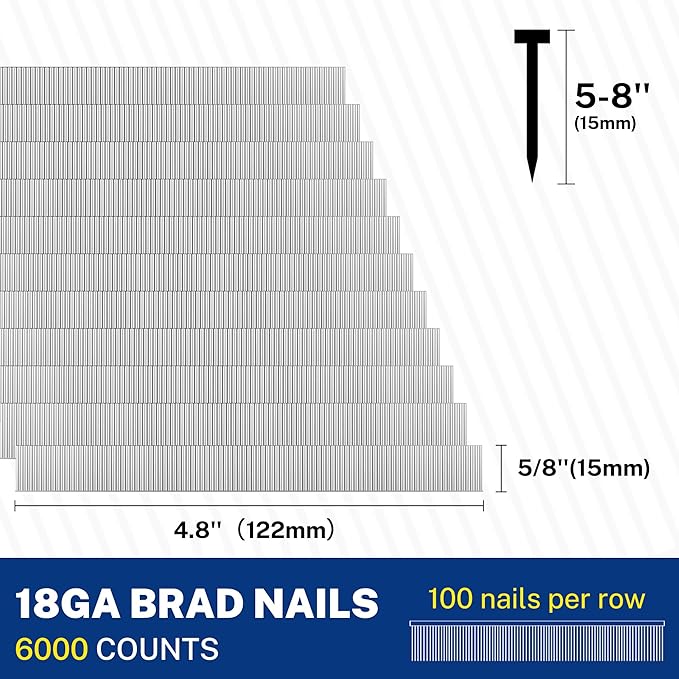 WORKPRO 5/8'' 18 Gauge Brad Nails, 6000 Count Finishing Nails, Universal Brad Nail Gun Nails for Pneumatic & Electric Brad Nailers