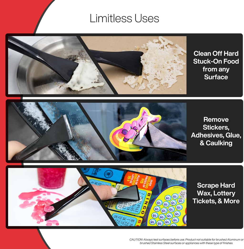 Plastic Scraper - 2 Pack - Non Scratch Cleaning Tool for Kitchens, Countertops, Windows, Walls, Floors, Cars, Mailboxes - Remove Food, Adhesive, Caulking, Stickers, Labels, Decals, Tape