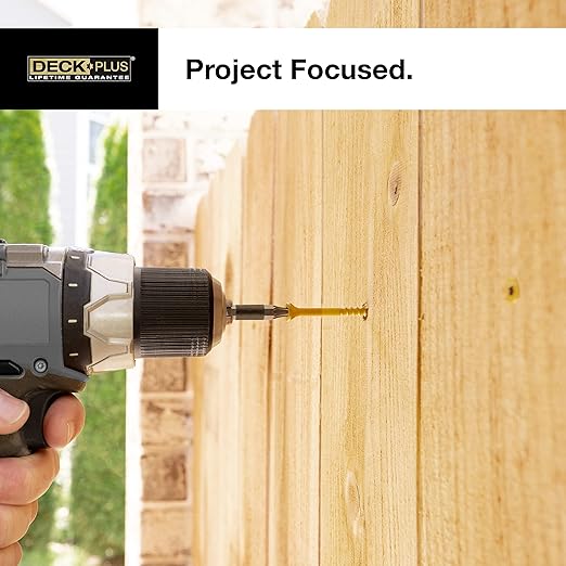 Deck Plus 3-1/2 Inch Epoxy Coated Exterior Wood and Fence Screws #10 x 3-1/2" Torx/Star Drive Included Coarse Thread, Outdoor Rust Resistant Decking Screw, Brown, 5 lb Box, 275 Pieces | 49012