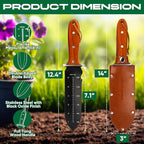 Hori Hori Garden Knife, Gardening Tools with Leather Sheath for Weeding, Gardening, Digging, 7” Stainless Steel Blade with Double Cutting Edge, Full Tang Wood Handle with Hanging Hole