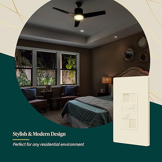 TOPGREENER Kalide Combo Dimmer Switch with 3-Speed Fan Control, Light and Fan Combination Switch, Single Pole, 2.5A, 200W LED/CFL, Neutral Wire Not Required, TGDSFS3-LA, Light Almond