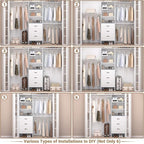 Closet System with Drawer - 8FT Wood Closet Organizer System with 3 Hanging Rods and Shelving Tower, 96" Walk In Closet Organizer Wardrobe, Heavy Duty Garment Rack Clothes Rack, White