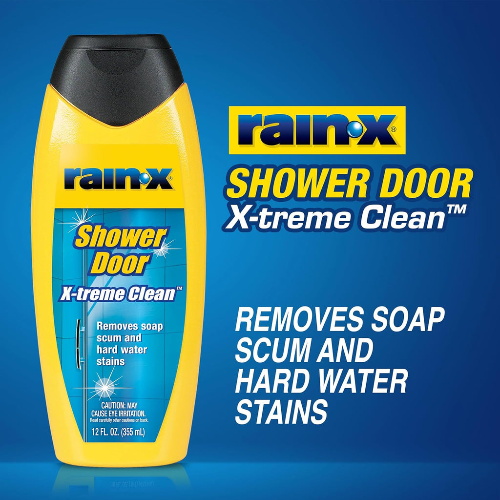 Rain-X 630035 X-Treme Clean Shower Door Cleaner, 12 Fl. Oz, Formulated To Clean Glass Shower Doors - Easy To Use, Removes Soap Scum, Dirt, Hard Water Build-up, Calcium, Lime Stains And Rust Stains