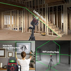 Self Leveling Laser Level 3x360° 3D Cross Line Rotary Lasers Green Beam, Pulse Mode Battery Indicator, USB Type-C Charging, 360° Adjustable Liftable Magnetic Base, Li-ion Battery