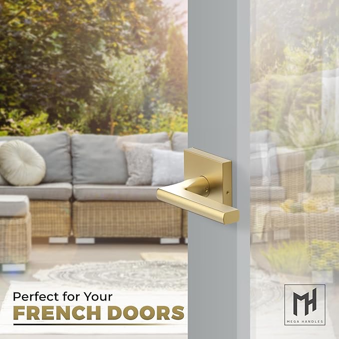 Mega Handles Prime Dummy Lever, Door Handle for Closet or French Doors, Single Side Door Levers, Non-Turning, Fits All Standard Door Sizes, Exposed Screws Included - Satin Brass (1 Pack) 4,29"