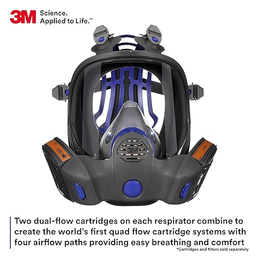 3M Secure Click Full Face Reusable Respirator with Large Lens, Speaking Diaphragm and Push Button Seal Check, FF-802, Painting, Sanding, Chemical Clean-up, Sawing, Medium