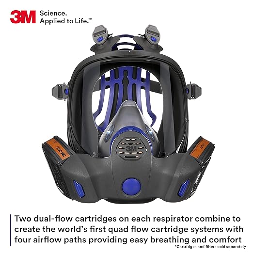 3M Secure Click Full Face Reusable Respirator with Large Lens, Speaking Diaphragm and Push Button Seal Check, FF-803, Painting, Sanding, Chemical Clean-up, Sawing, Large