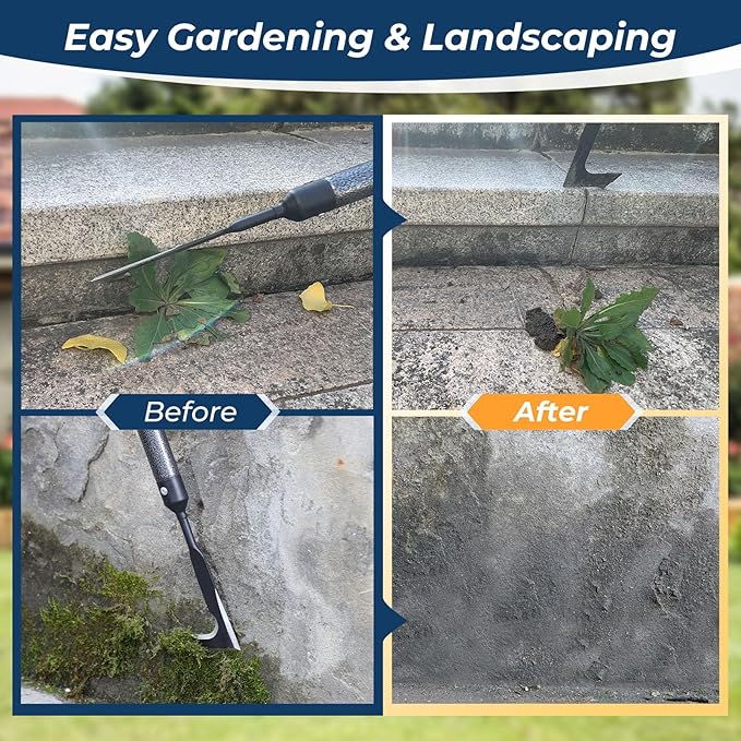 Weed Remover Tool | Adjustable Metal Handle (14.5"-58.4") (Upgraded Rustproof) | Multi-Functional Garden Hook for Pavement Gaps, Moss, Bushes | Commercial-Grade Yard Maintenance Equipment