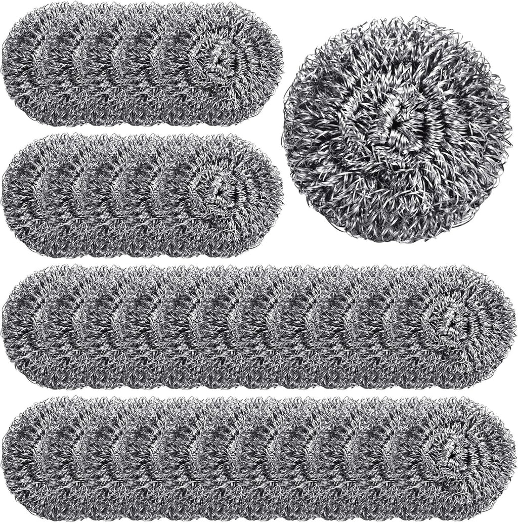 Yinkin 100 Pieces Stainless Steel Scrubber Bulk Steel Wool Scrubber Metal Sponge Wire Scouring Pad Heavy Duty Clean Dish Pot Pan and Oven for Kitchen, Bathrooms, and More