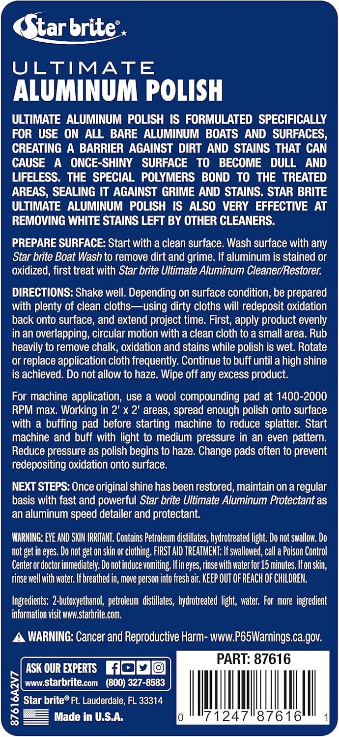 STAR BRITE Ultimate Aluminum Polish - Add a Deep Protective Shine, Remove Light Oxidation & Preserve Restored Finish - Marine Grade for Pontoons, Jon Boats & Canoes 16 OZ (087616)