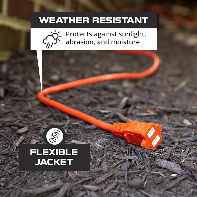Iron Forge Cable 50 ft Outdoor Extension Cord 2 Prong, 16/2 SJTW Weatherproof Extension Cord Orange 50 Foot, Durable Power Cable for Outdoor Lights, Lawnmower & Home Office - ETL Certified