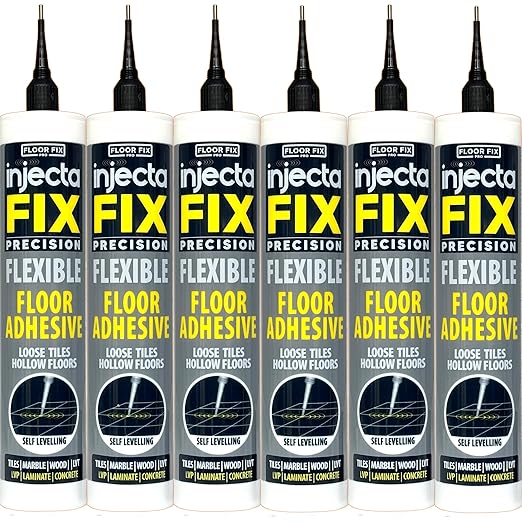 Precision 300ml from Floor-Fix Pro - Fix Loose Tiles - for Loose & Hollow Tiles, Wood, LVT & Laminate - Includes 1.9mm Syringe Tip - Adjustable to 6mm + Anti-Clog Performance (Pack of 6)