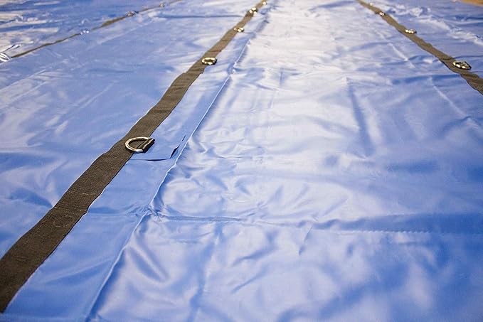 Mytee Products 24' x 27' Blue Lumber Tarp for Truck Cargo - Combination of 18 Oz/14 Oz Vinly Flatbed Tarps with 8' Drop - Waterproof Tarp for Trailers to Protect Cargo from Wind, Rain, Snow and Sun