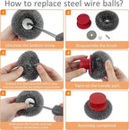 2Pack Stainless Steel Wool Scrubber with Rubber Handle & 2 Pads for Cleaning Dishes, Kitchen Pots, Pans, Grills (Red+Black)