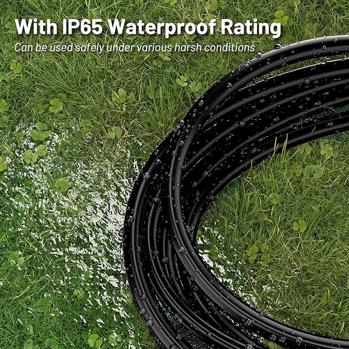 16/3 Black Indoor Outdoor Extension Cord 10 Ft Waterproof, Heavy Duty Extension Cord with 3 Prong Grounded Plug,13A 1625W 16AWG SJTW, Flexible Weatherproof Power Cable for Offices, Gardens and Lawns