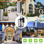 LIT-PaTH Dusk to Dawn Outdoor Wall Lantern, Wall Sconce as Porch Lighting Fixture, E26 Medium Base Max 60W, Anti-Rust Metal with Glass Shade, Black, 1-Pack