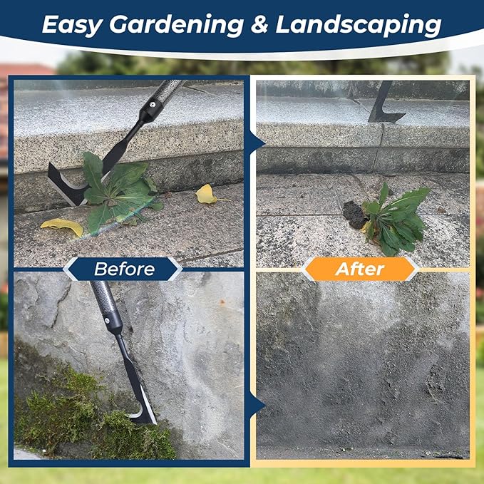 Weed Puller Tool | Adjustable Metal Handle (14.5"-43.5") (Upgraded Rustproof) | Multi-Functional Garden Hook for Pavement Gaps, Moss, Bushes | Commercial-Grade Yard Maintenance Equipment