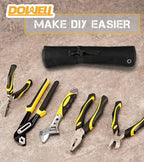 DOWELL Pliers Set: 5-Piece Kit with Groove Joint, Adjustable Wrench, Combination & Long Nose Pliers