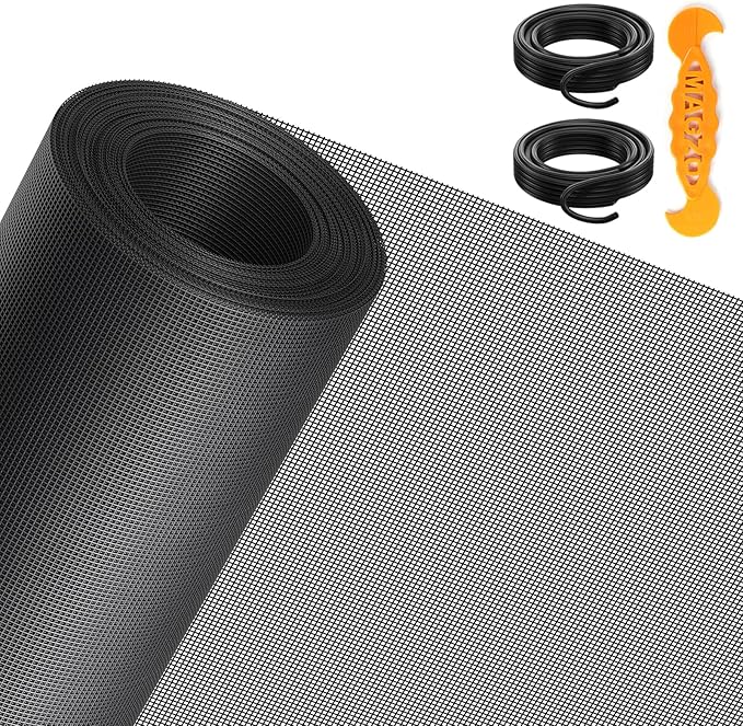 MAGZO Window&Door Screen Replacement Kit, 86" W x 196" L, with Retaining Spline(Total 65.6 FT) and Press-in Installation Tool, Polyester Scratch-Proof, Repair Adjustable Mesh for Windows&Doors, Black