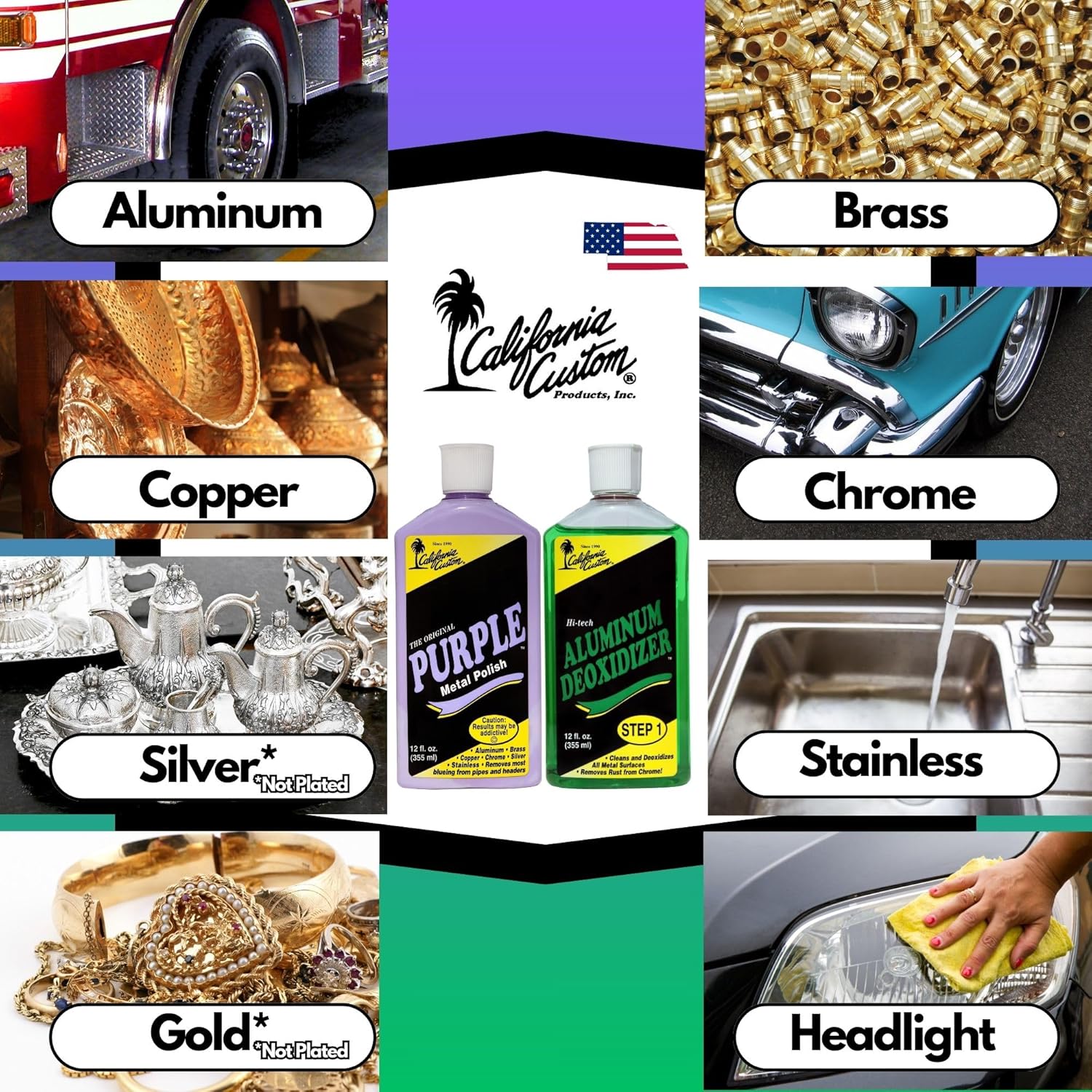 – Purple Metal Polish & Aluminum Deoxidizer, Great for Aluminum, Brass, Copper, Chrome, Silver, Stainless and Gold, Set of 3