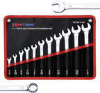 Hitork 11 Piece Combination Wrench Set with Roll Pouch, SAE Sizes (1/4" - 7/8"), Drop Forged Cr-V Steel, Chrome Plated Mirror Finish, 12 Point Box End, 15° Offset, Exceeds ANSI Standards