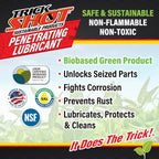 Non-Toxic Penetrating Oil | Eco-Friendly, Non-Flammable, Food Grade & Biodegradable | Rust Inhibitor | 3-in-1 Lubricant, Penetrating Oil, and Degreaser by Trick Shot® USA Made | 16 oz. Spray Bottle