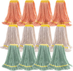 Matthew Cleaning 12Pcs 5'' Headband White&Orange&Green 24Oz Commercial String Mop Heads, Loop-End Mop Head Replacement, Heavy Duty Industrial Washable&Reusable Mop Refills for Residential& Warehouse