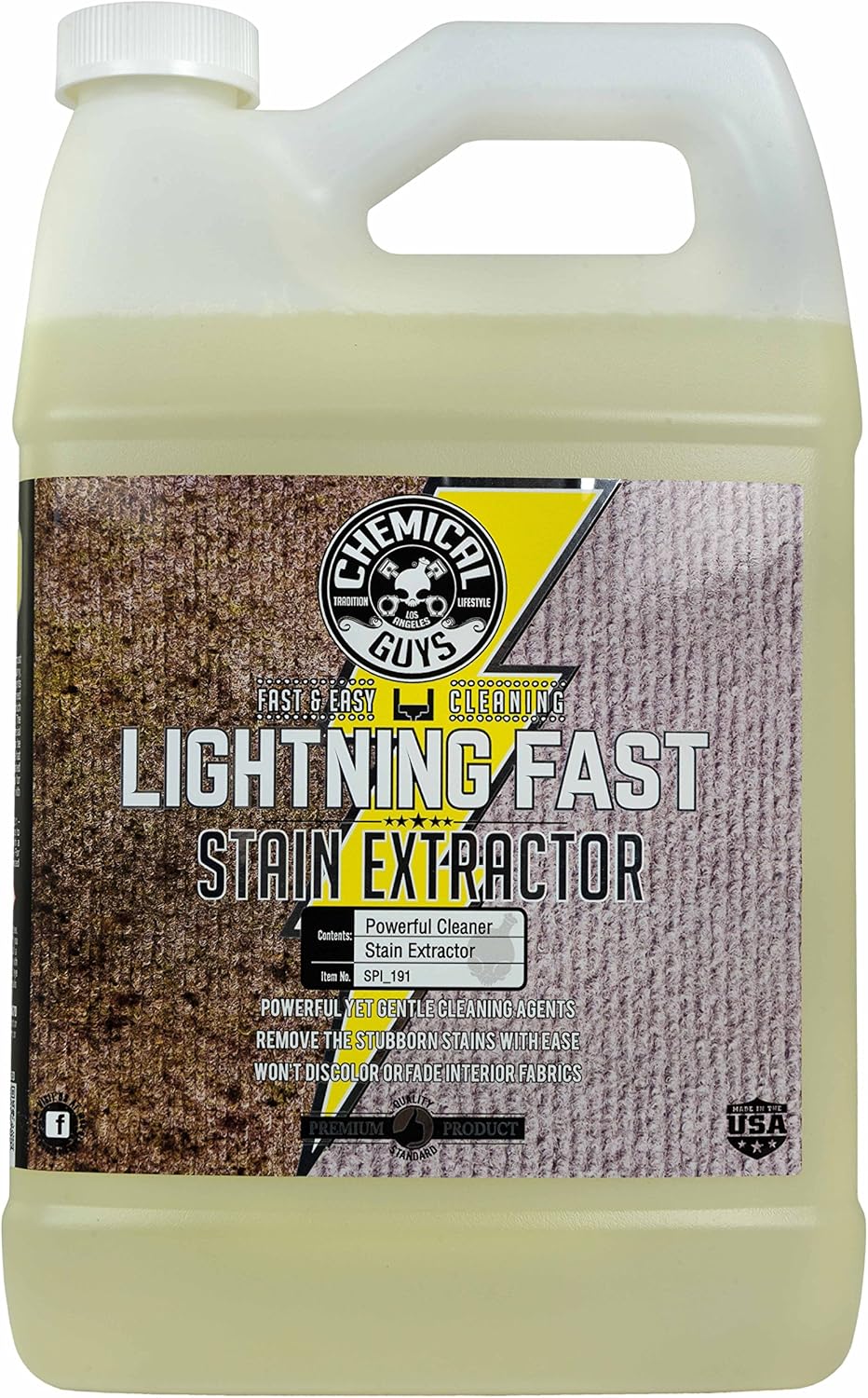 Chemical Guys Lightning Fast Carpet and Upholstery Stain Extractor - Fabric, Upholstery, and Carpet Cleaner, Safe for Cars, Home, Office, Furniture, and More, Unscented- 16 oz
