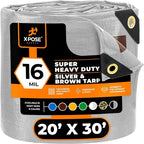 20' x 30' Super Heavy Duty 16 Mil Silver/Brown Poly Tarp Cover - Thick Waterproof, UV Resistant, Rip and Tear Proof Tarpaulin with Grommets and Reinforced Edges - by Xpose Safety