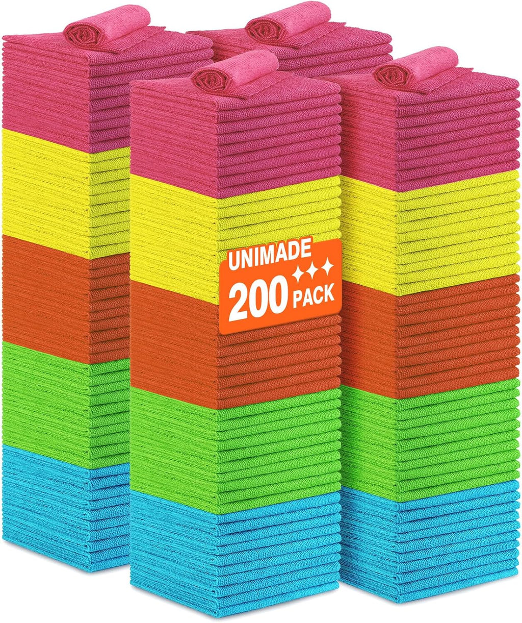 Microfiber Cleaning Cloth, 200PK Reusable Shop Rags Bulk Microfiber Cleansing Cloth Lint Free Cleaning-Towel for Car Kitchen Automotive Bar Mechanic Restaurant Garage,11.5"x11.5",Multicolor