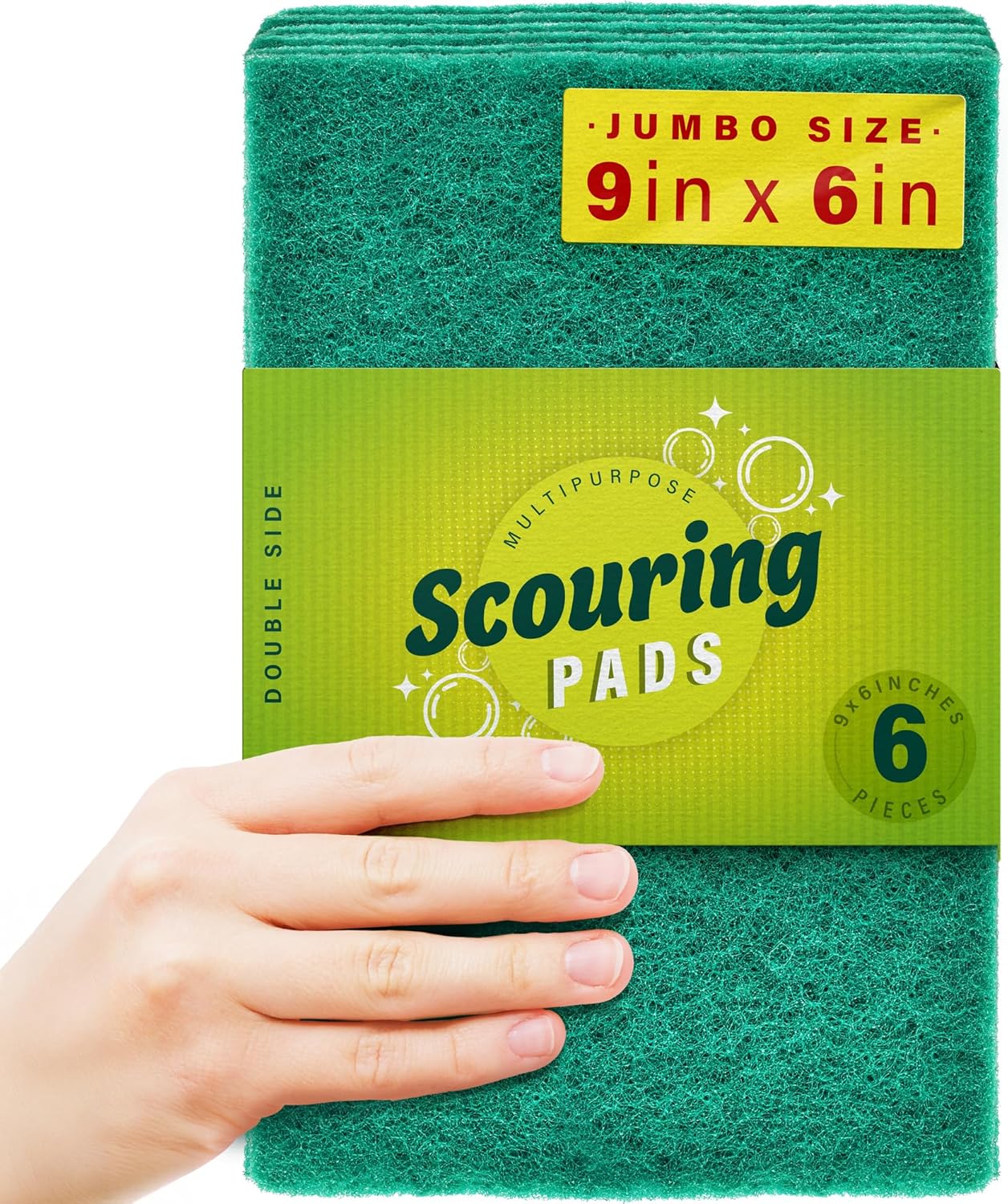 DecorRack 6 X-Large Scouring Pads 9" x 6" Extra Large Dish Pad for Heavy Duty Cleaning, 100% Bigger Than Standard Size (6 Pack)