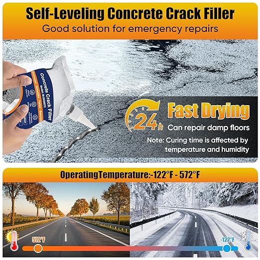 Concrete Crack Filler, 4 PCS Self Leveling Cement Crack Sealant, Quick-Drying Sealing Adhesive Repair Sealer for Driveways, Sidewalks, Patios, Waterproof Outdoor Joint Caulking Glue, Gray