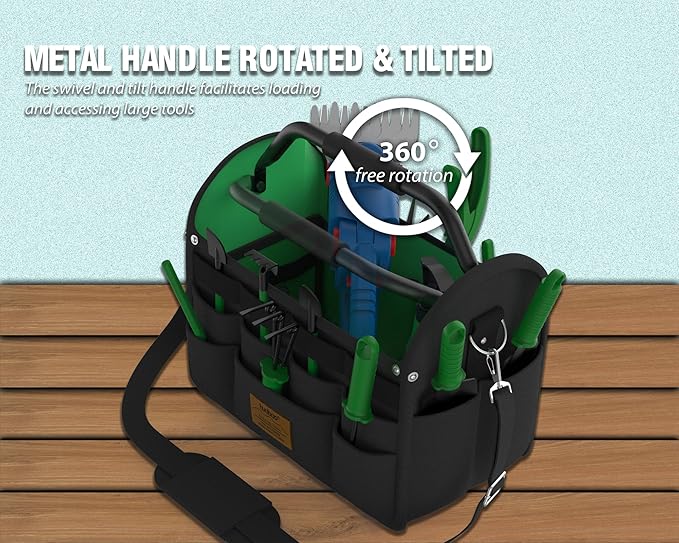 14 Inch Tool Bag, Gardening Tool Bag, Waterproof Fabric,Foldable Metal Handle, Shoulder Strap, Tote Tool Storage Bag, Metal Folding Stool, Relieve Fatigue Gardening Work