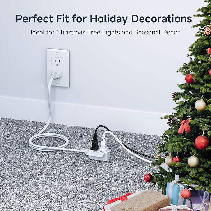 [UL Listed] Cable Matters 2-Pack 16 AWG 2 Prong Extension Cord 6 ft, 13A 3-Outlet Extension Cords with Tamper Guard, 13 Amp, 1625 Watts, White