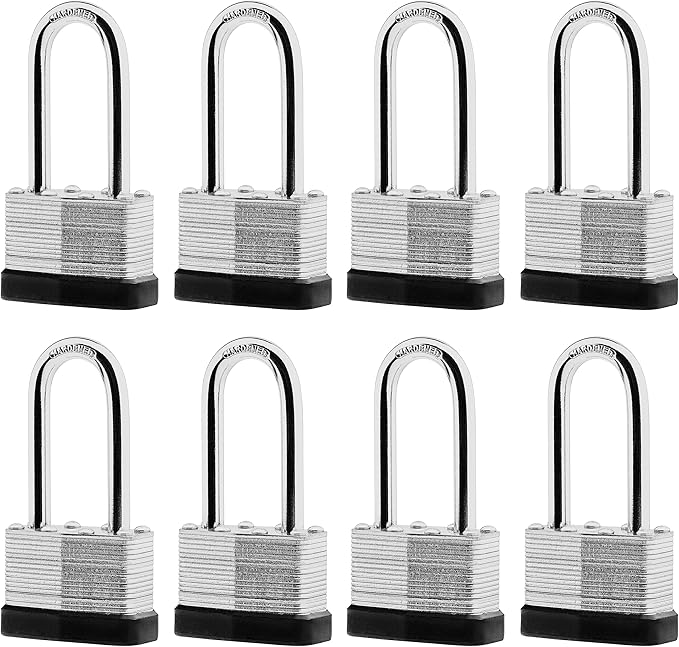 8-Pack Keyed Alike Laminated Steel Padlocks Keys, 1-3/4" Wide, Heavy Duty Long Pad Lock Set with Same Keys