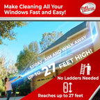 Full Crystal Window Cleaning Kit- 16 oz Glass Cleaner and Bottle with 27ft Reach will clean up to 80 Windows- Scrub Free, Rinse Free Glass Cleaner Spray Removes Dirt, Grime and Water Deposits